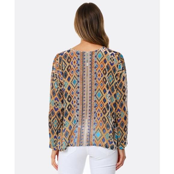 Johnny Was Multicolor Ikat Silk Blend Sheer Blouse S - Picture 5 of 7